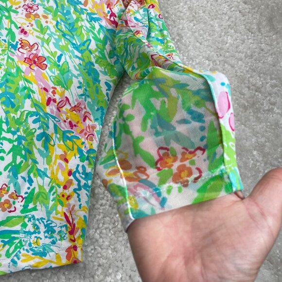 IBKUL 1/4 Zip Mock Neck Top Green Yellow Floral Print - Picture 4 of 6